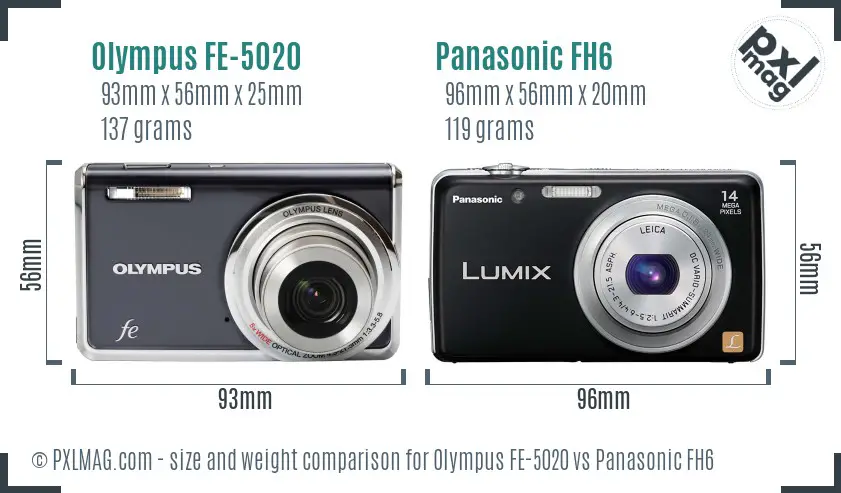 Olympus FE-5020 vs Panasonic FH6 size comparison