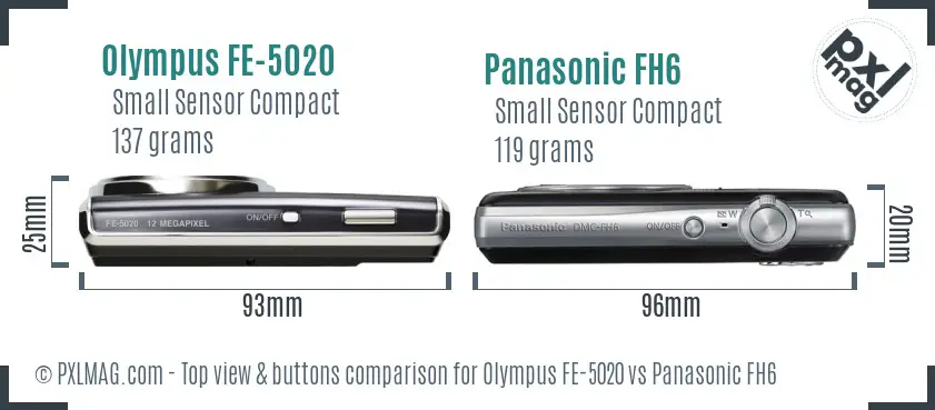 Olympus FE-5020 vs Panasonic FH6 top view buttons comparison