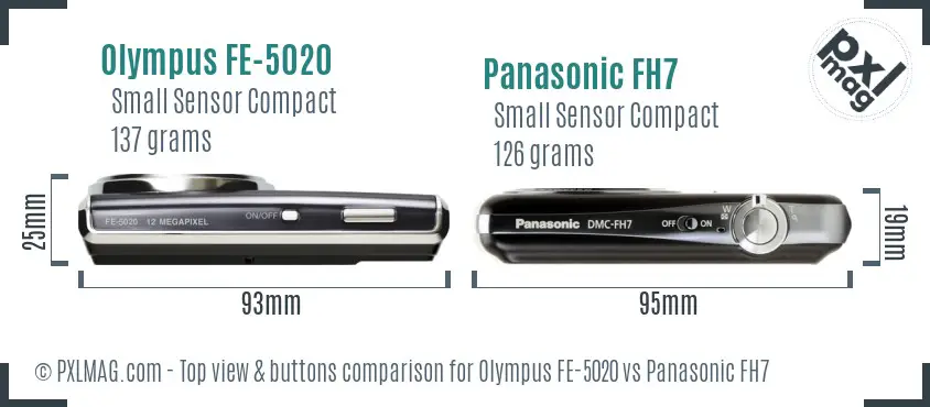 Olympus FE-5020 vs Panasonic FH7 top view buttons comparison