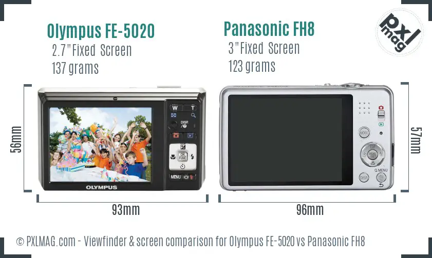 Olympus FE-5020 vs Panasonic FH8 Screen and Viewfinder comparison