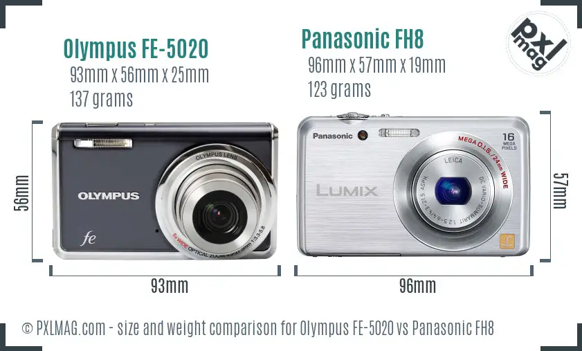 Olympus FE-5020 vs Panasonic FH8 size comparison