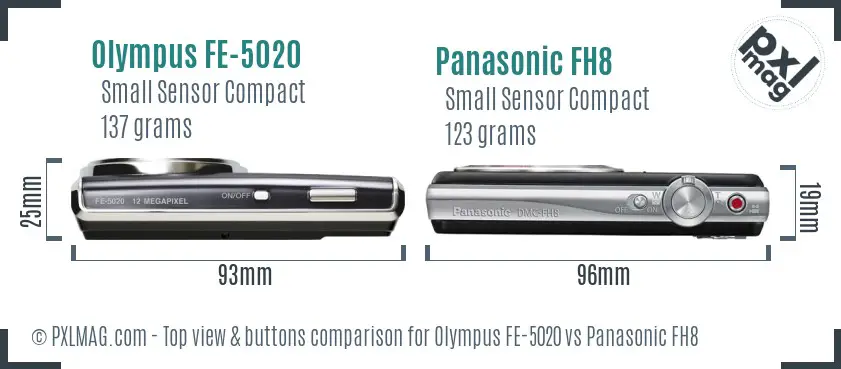 Olympus FE-5020 vs Panasonic FH8 top view buttons comparison
