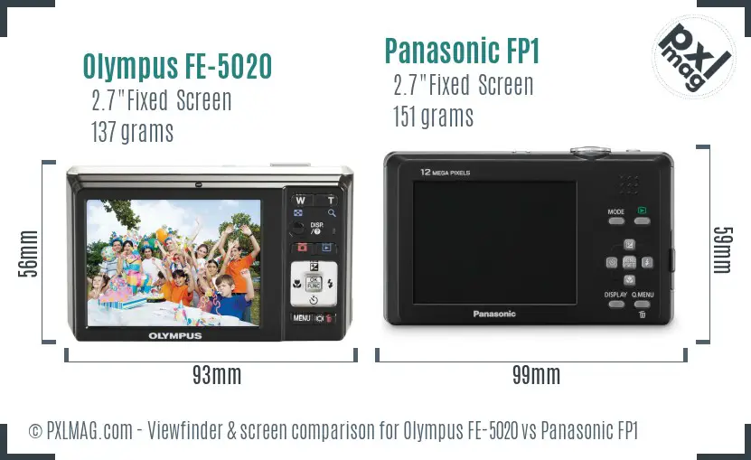 Olympus FE-5020 vs Panasonic FP1 Screen and Viewfinder comparison