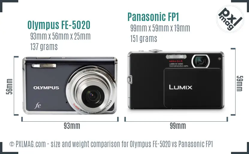 Olympus FE-5020 vs Panasonic FP1 size comparison