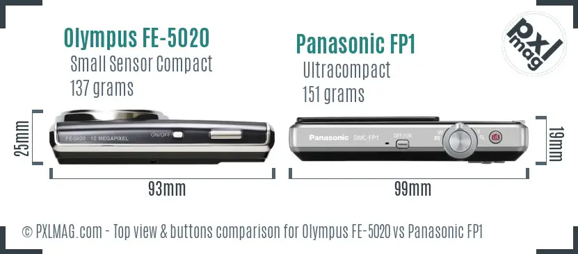 Olympus FE-5020 vs Panasonic FP1 top view buttons comparison