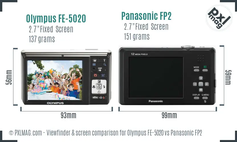 Olympus FE-5020 vs Panasonic FP2 Screen and Viewfinder comparison
