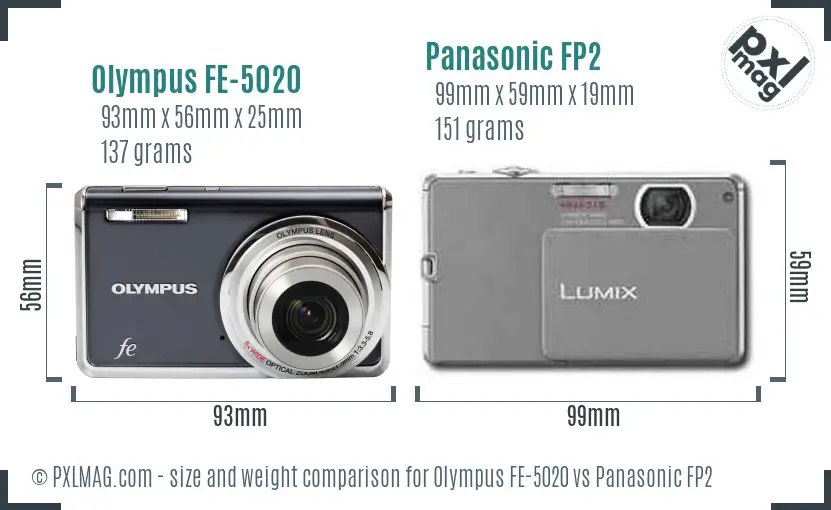 Olympus FE-5020 vs Panasonic FP2 size comparison