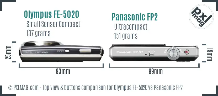 Olympus FE-5020 vs Panasonic FP2 top view buttons comparison