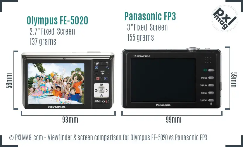 Olympus FE-5020 vs Panasonic FP3 Screen and Viewfinder comparison