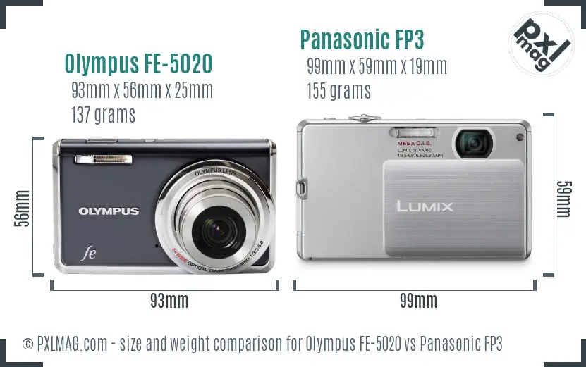 Olympus FE-5020 vs Panasonic FP3 size comparison