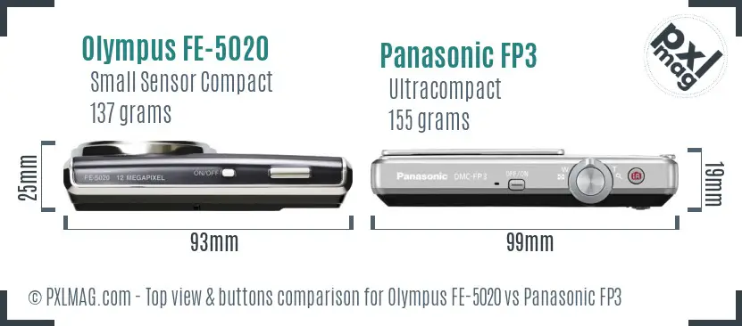 Olympus FE-5020 vs Panasonic FP3 top view buttons comparison