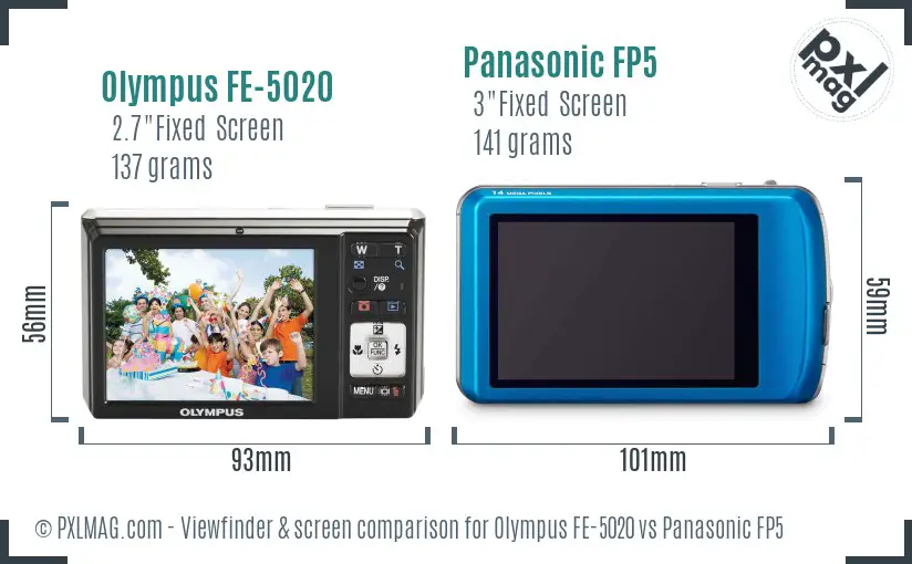 Olympus FE-5020 vs Panasonic FP5 Screen and Viewfinder comparison