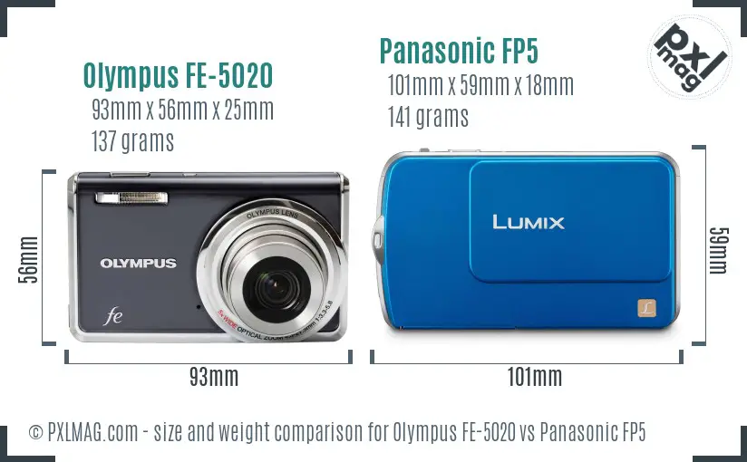 Olympus FE-5020 vs Panasonic FP5 size comparison