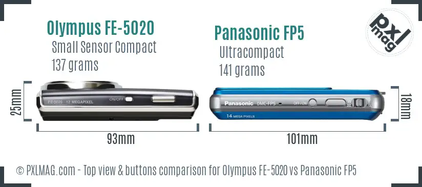 Olympus FE-5020 vs Panasonic FP5 top view buttons comparison