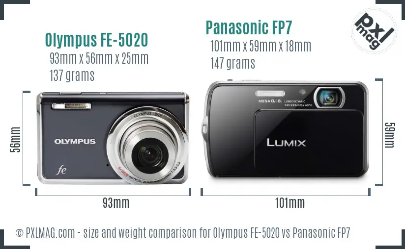 Olympus FE-5020 vs Panasonic FP7 size comparison