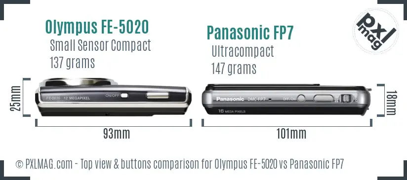 Olympus FE-5020 vs Panasonic FP7 top view buttons comparison