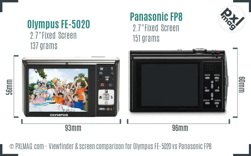 Olympus FE-5020 vs Panasonic FP8 Screen and Viewfinder comparison