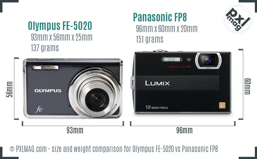 Olympus FE-5020 vs Panasonic FP8 size comparison