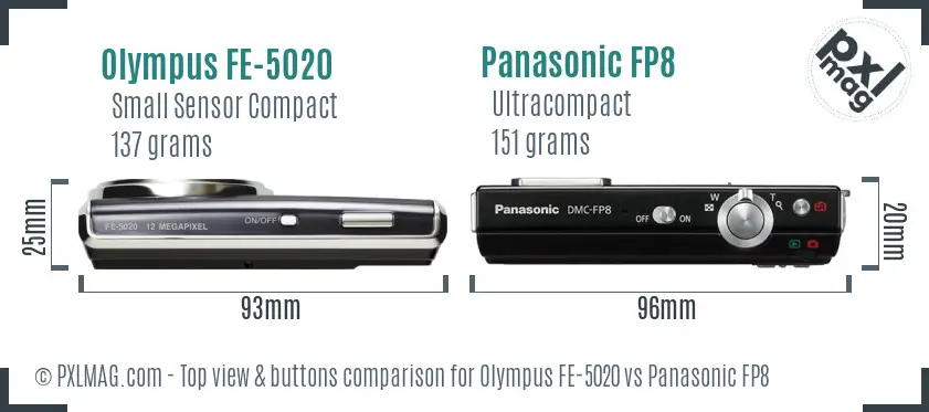 Olympus FE-5020 vs Panasonic FP8 top view buttons comparison