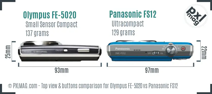 Olympus FE-5020 vs Panasonic FS12 top view buttons comparison