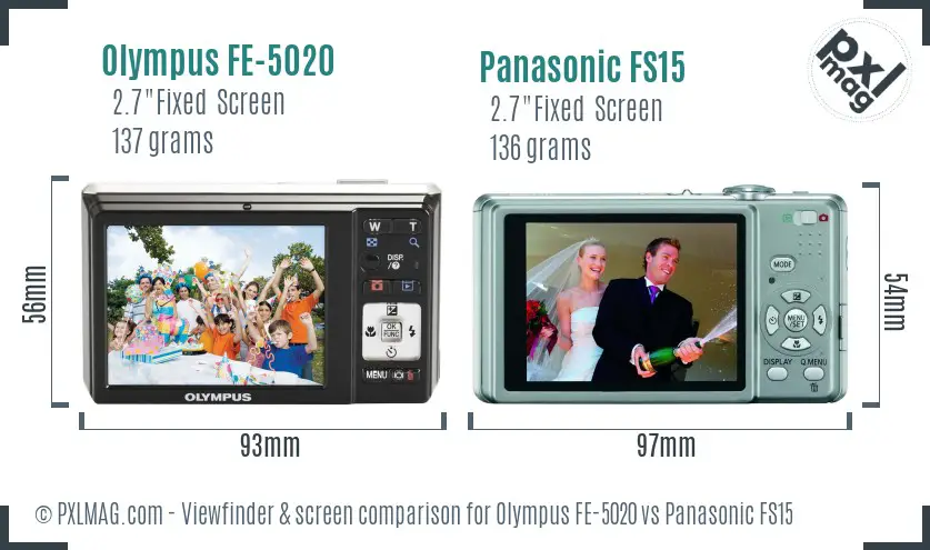 Olympus FE-5020 vs Panasonic FS15 Screen and Viewfinder comparison