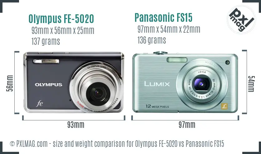 Olympus FE-5020 vs Panasonic FS15 size comparison