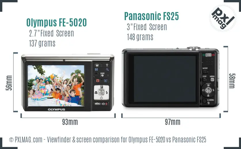 Olympus FE-5020 vs Panasonic FS25 Screen and Viewfinder comparison