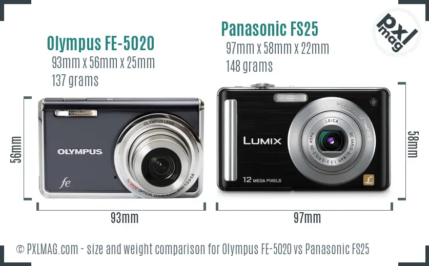 Olympus FE-5020 vs Panasonic FS25 size comparison