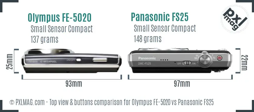 Olympus FE-5020 vs Panasonic FS25 top view buttons comparison