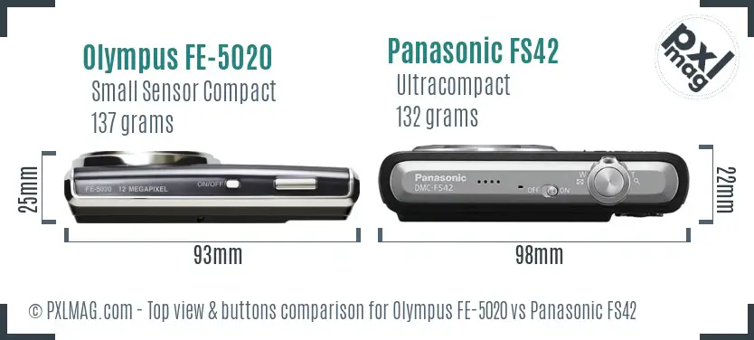 Olympus FE-5020 vs Panasonic FS42 top view buttons comparison