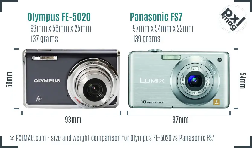 Olympus FE-5020 vs Panasonic FS7 size comparison