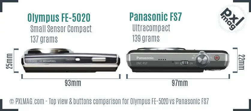 Olympus FE-5020 vs Panasonic FS7 top view buttons comparison