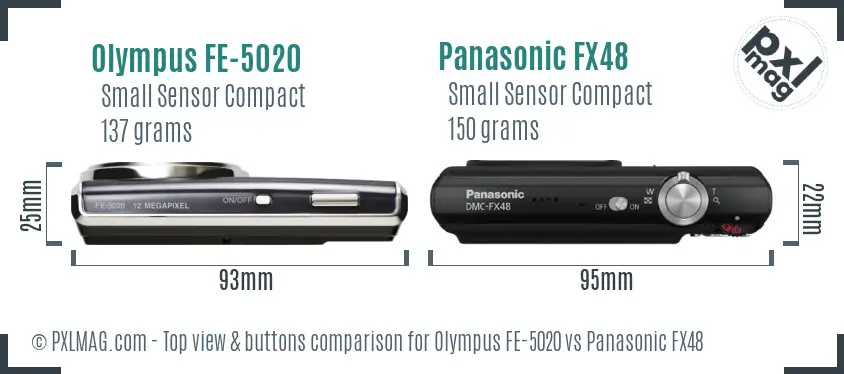 Olympus FE-5020 vs Panasonic FX48 top view buttons comparison