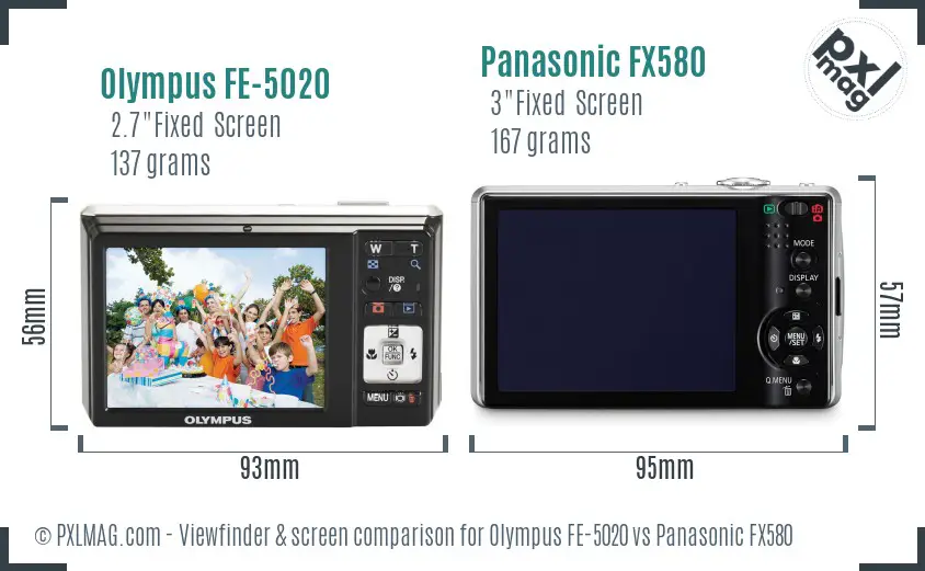 Olympus FE-5020 vs Panasonic FX580 Screen and Viewfinder comparison