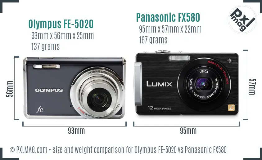 Olympus FE-5020 vs Panasonic FX580 size comparison