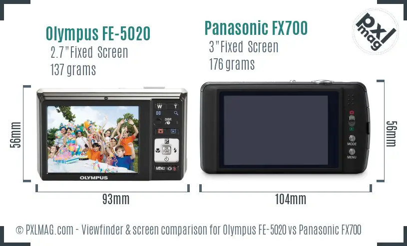Olympus FE-5020 vs Panasonic FX700 Screen and Viewfinder comparison