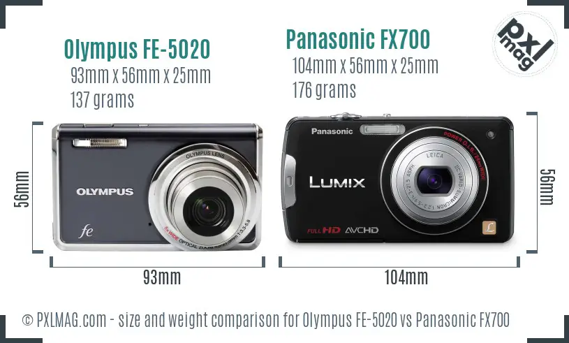 Olympus FE-5020 vs Panasonic FX700 size comparison