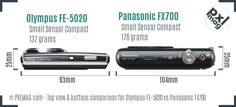Olympus FE-5020 vs Panasonic FX700 top view buttons comparison