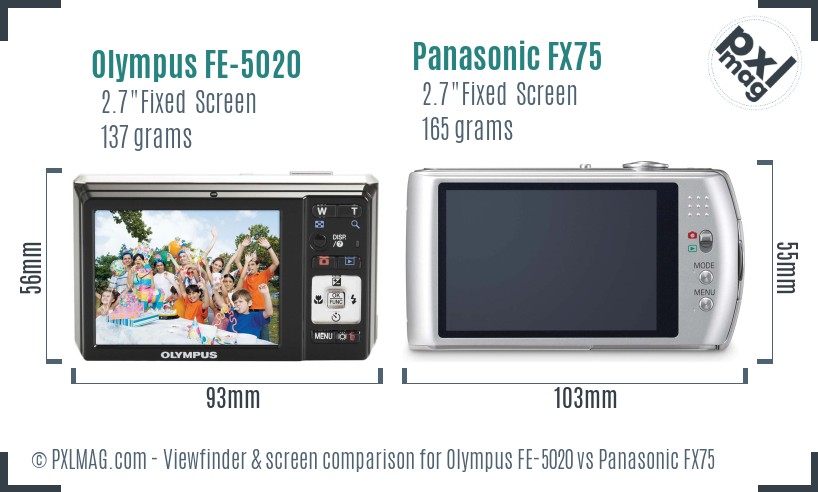 Olympus FE-5020 vs Panasonic FX75 Screen and Viewfinder comparison