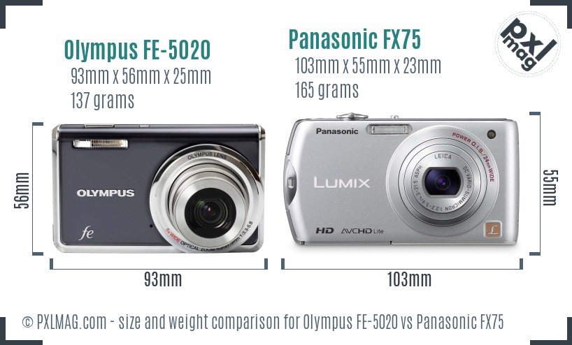 Olympus FE-5020 vs Panasonic FX75 size comparison