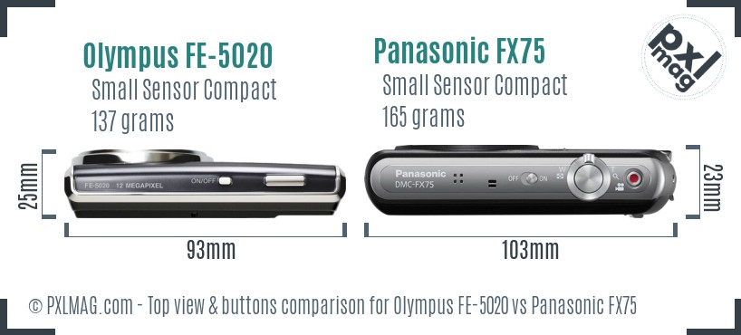 Olympus FE-5020 vs Panasonic FX75 top view buttons comparison