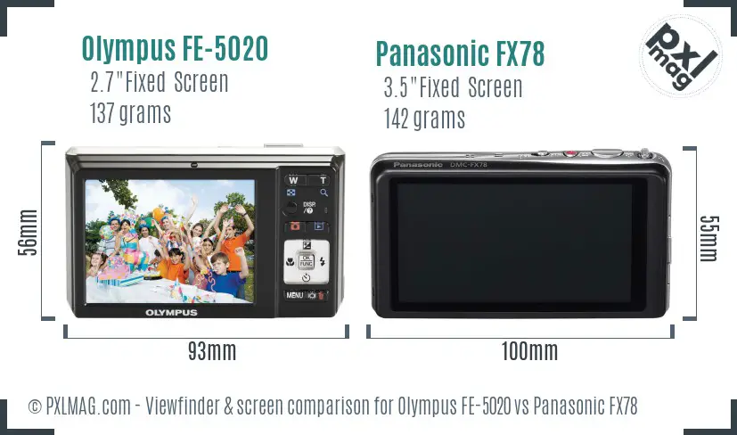 Olympus FE-5020 vs Panasonic FX78 Screen and Viewfinder comparison