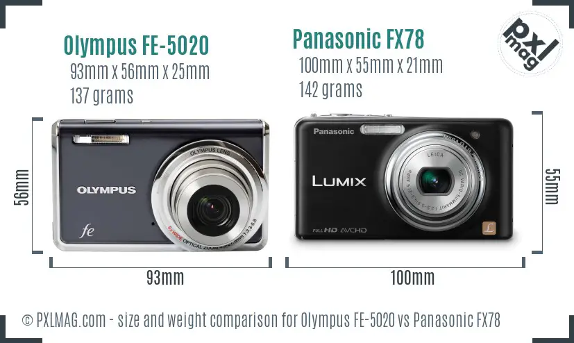 Olympus FE-5020 vs Panasonic FX78 size comparison