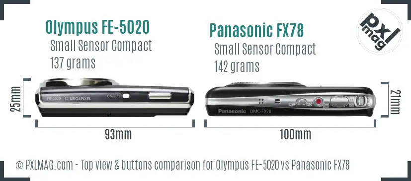 Olympus FE-5020 vs Panasonic FX78 top view buttons comparison