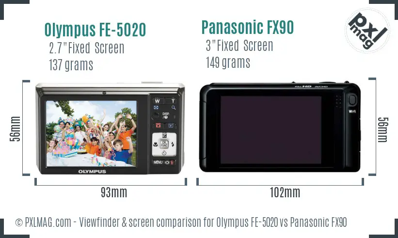 Olympus FE-5020 vs Panasonic FX90 Screen and Viewfinder comparison