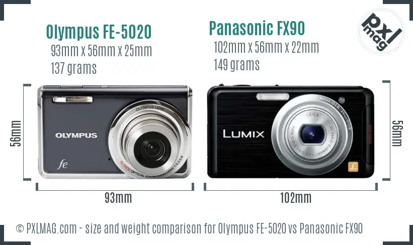Olympus FE-5020 vs Panasonic FX90 size comparison