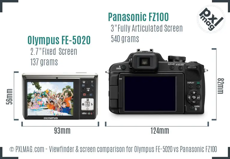 Olympus FE-5020 vs Panasonic FZ100 Screen and Viewfinder comparison