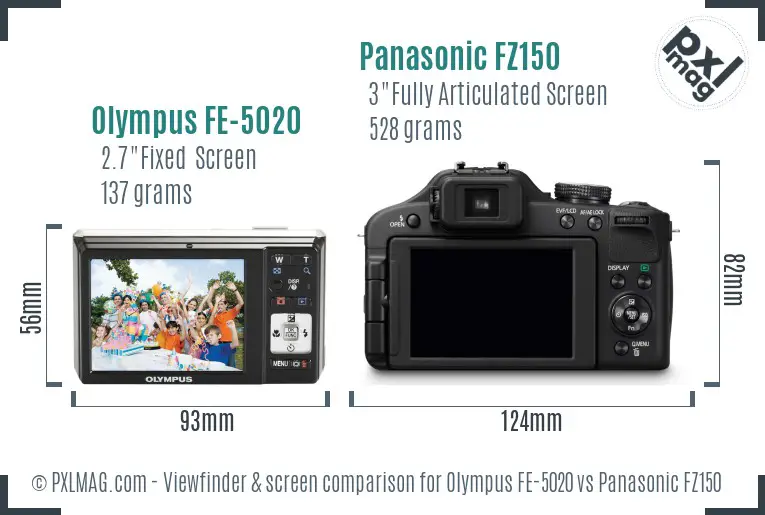 Olympus FE-5020 vs Panasonic FZ150 Screen and Viewfinder comparison