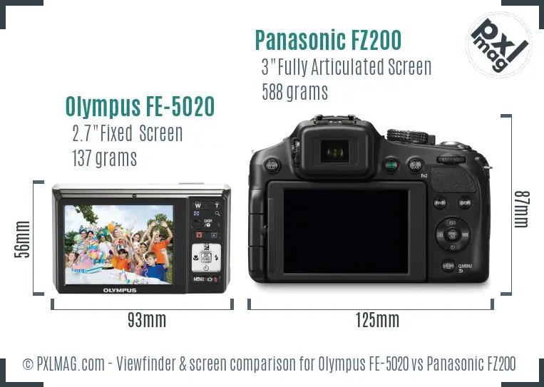 Olympus FE-5020 vs Panasonic FZ200 Screen and Viewfinder comparison