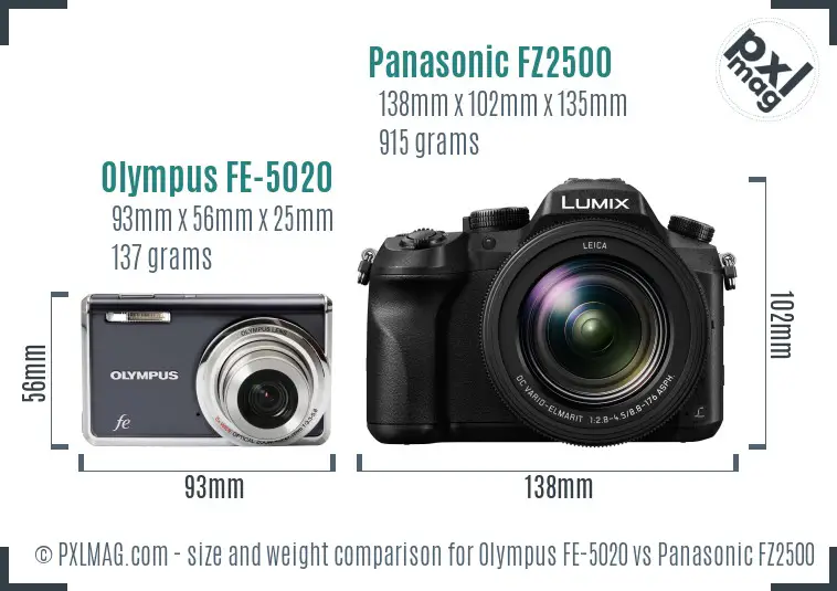 Olympus FE-5020 vs Panasonic FZ2500 size comparison